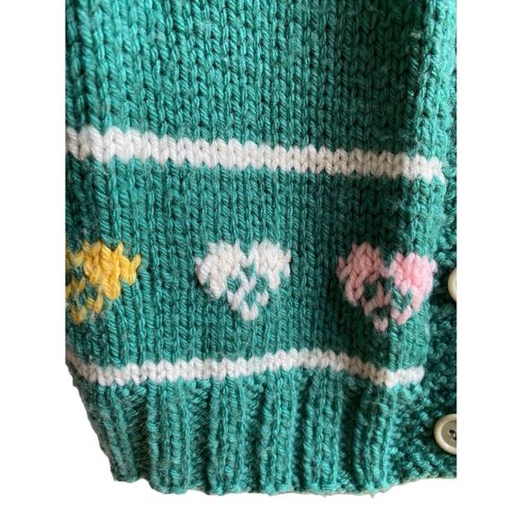 Vtg handmade girls button down cardigan heart and cats green - Picture 4 of 4